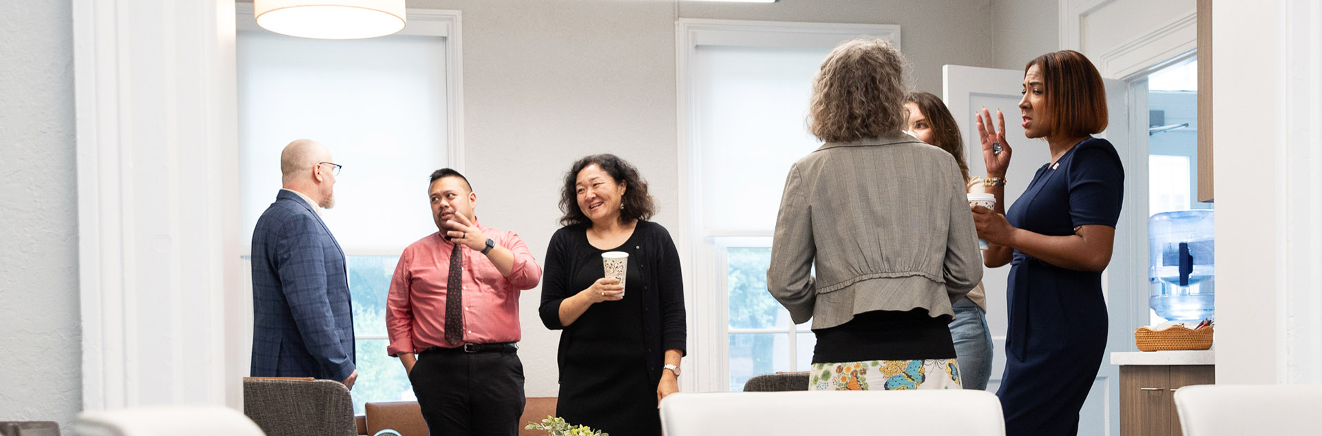 Group conversating in CFS lounge area.